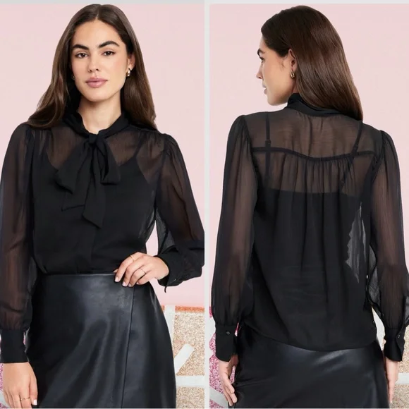 NWTS💓THE OCCASION L💓BLACK SHEER CHIFFON & (FAUX) LEATHER WRAP SKIRT BUNDLE SET💓 - Picture 3 of 14